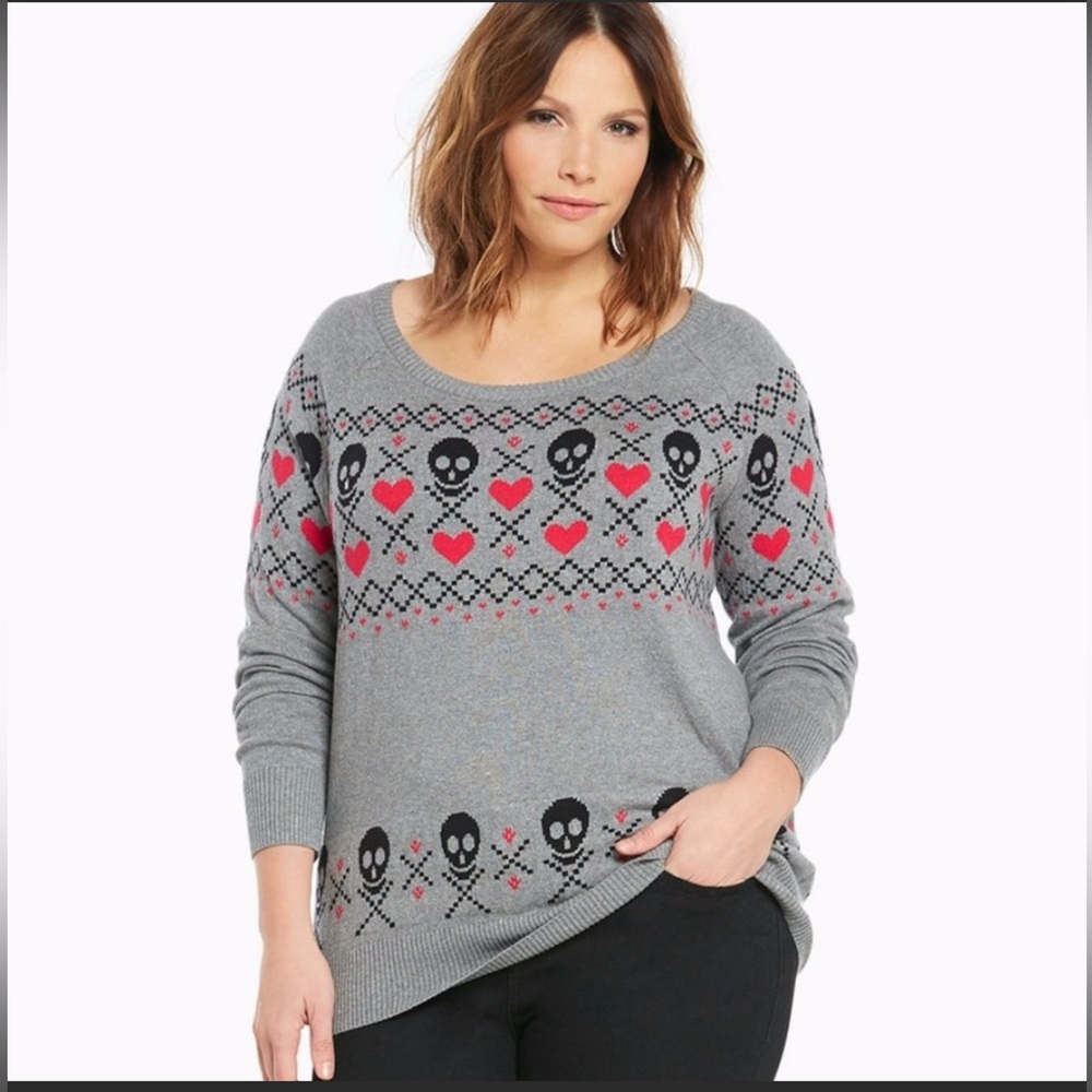 NWT! Torrid 3 SKULL FAIR ISLE SWEATER GREY